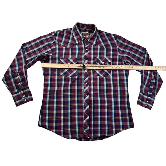 Young Bloods Shirt Men's L/S Plaid Pearl Snap Up Pockets Purple Blue Yellow L - Picture 5 of 11